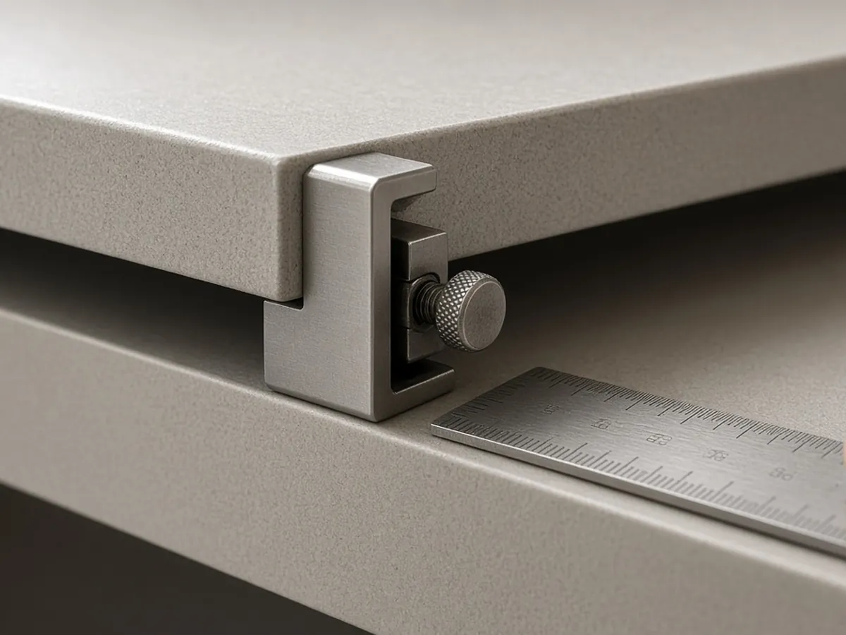 Clamp jaw checked against a thick desk edge before buying a power strip